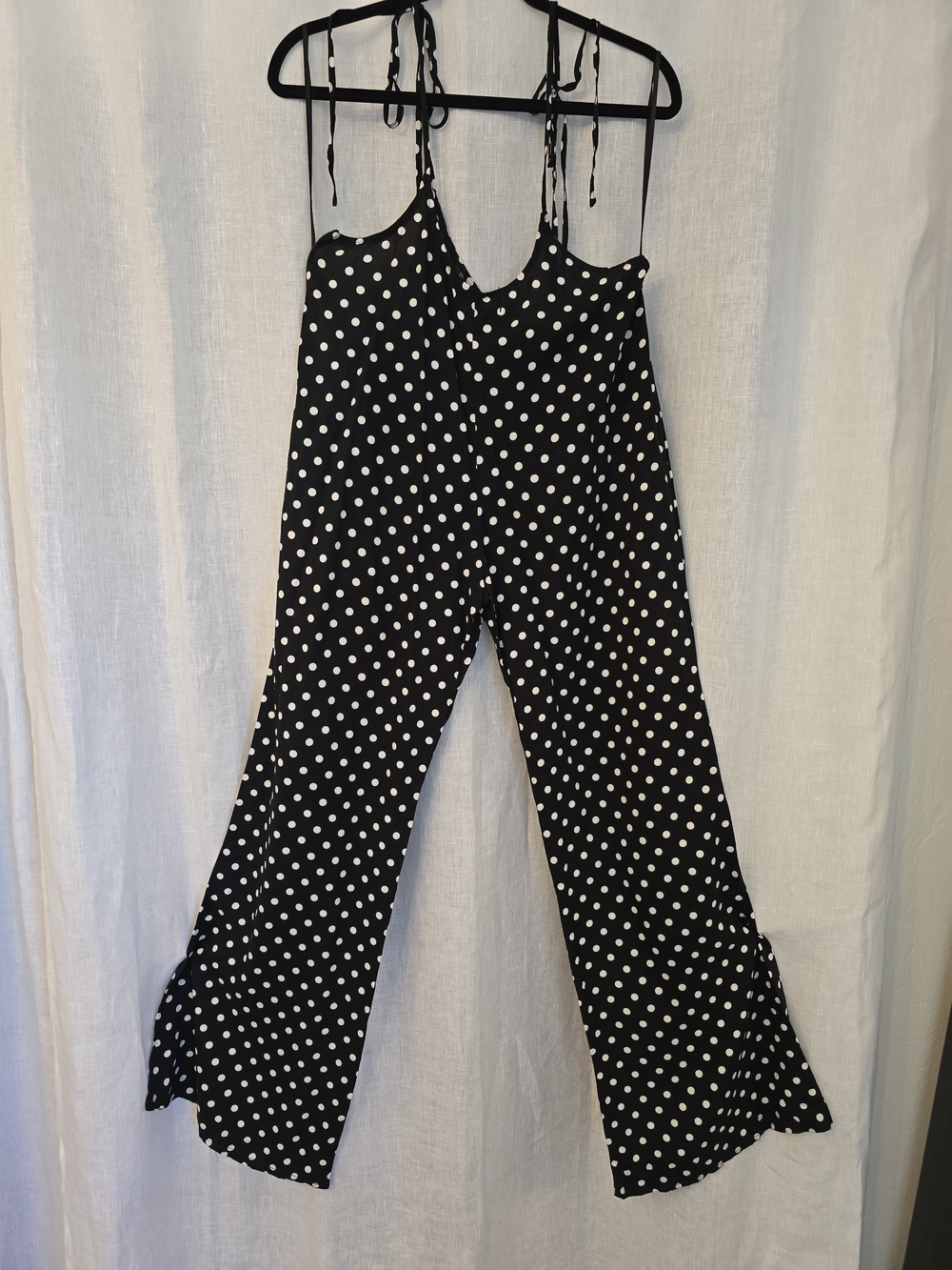 Polka Dot Black Pants with Tie Straps